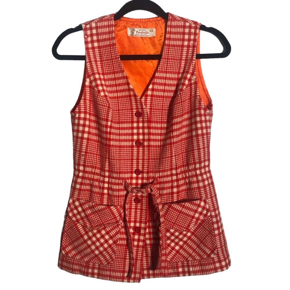 Young Pendleton 100% Virgin Wool plaid vest. Sz 9-10